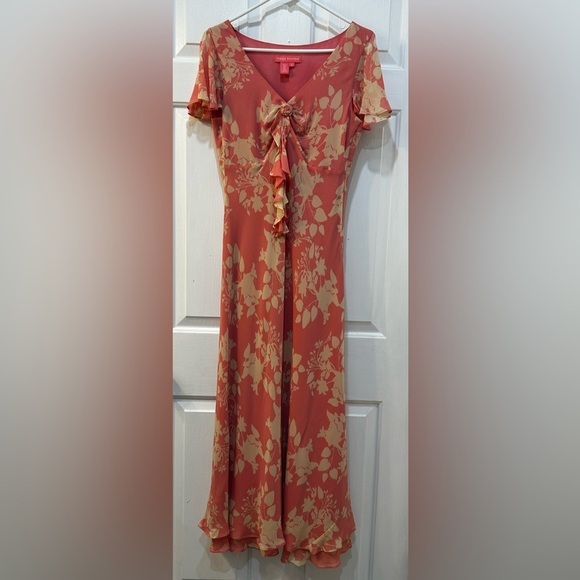 Vtg Style Long Silk Dress Size 8 Fit Flare Feminine Fairy Whimsical Ruffle Hem - Picture 1 of 11